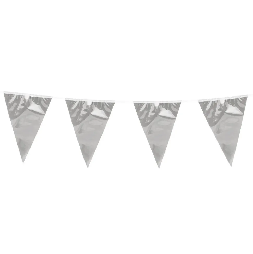 GUIRLANDE 20 FANIONS ASPECT MÉTAL 10M ARGENT