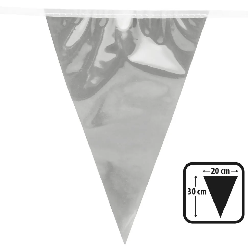 GUIRLANDE 20 FANIONS ASPECT MÉTAL 10M ARGENT