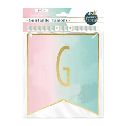 GUIRLANDE À FANIONS PAPIER GENDER REVEAL 5M