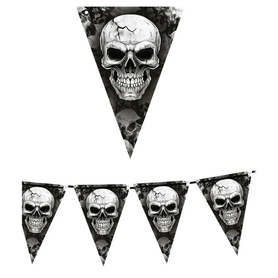 GUIRLANDE FANIONS PAPIER TÊTE DE MORT 3M