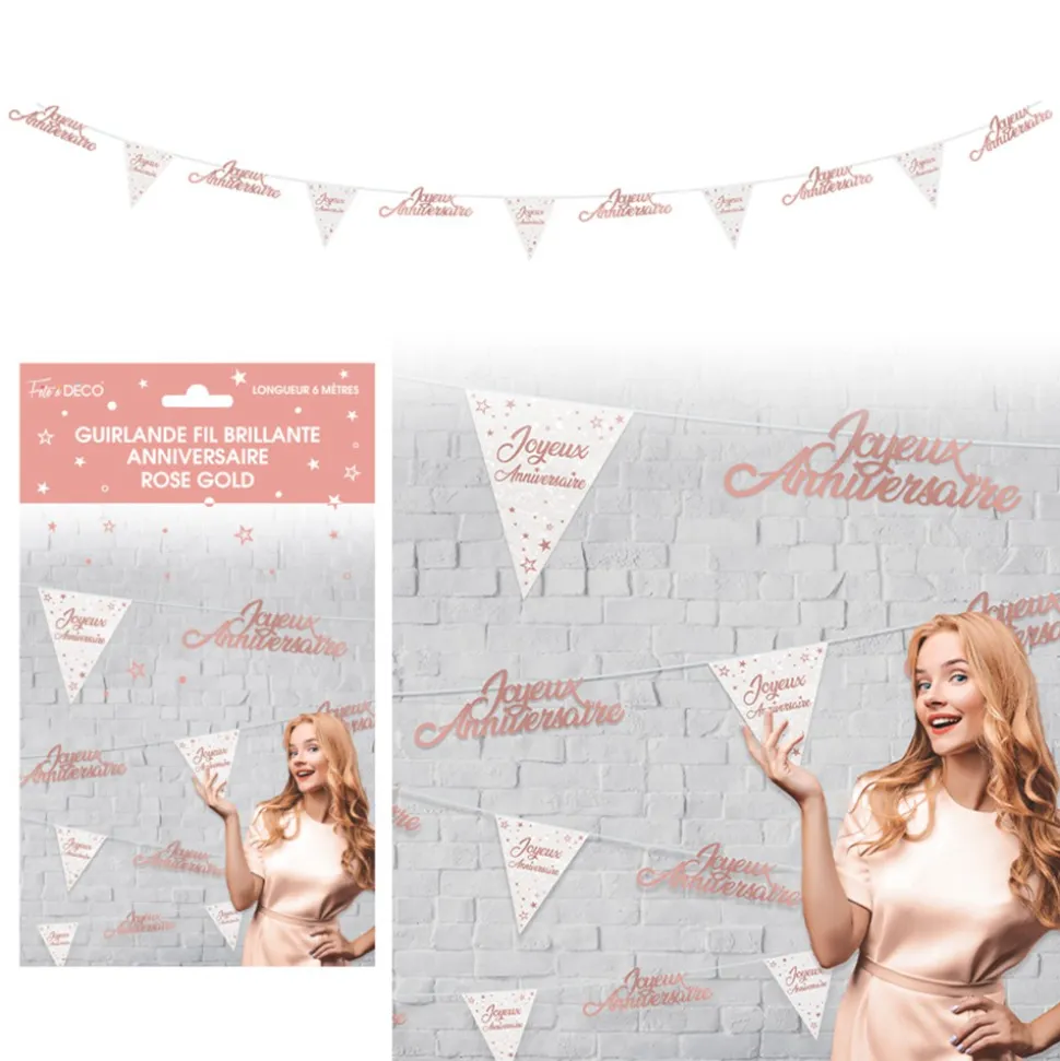 GUIRLANDE FIL JOYEUX ANNIVERSAIRE ROSE GOLD