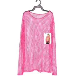 HAUT RÉSILLE MANCHES LONGUES FLUO ROSE FEMME