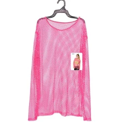 HAUT RÉSILLE MANCHES LONGUES FLUO ROSE FEMME