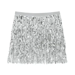JUPE À FRANGES FESTIVE SEQUINS ARGENT FEMME