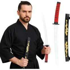 KATANA SAMOURAÏ FOURREAU PVC DRAGON OR 60CM NOIR