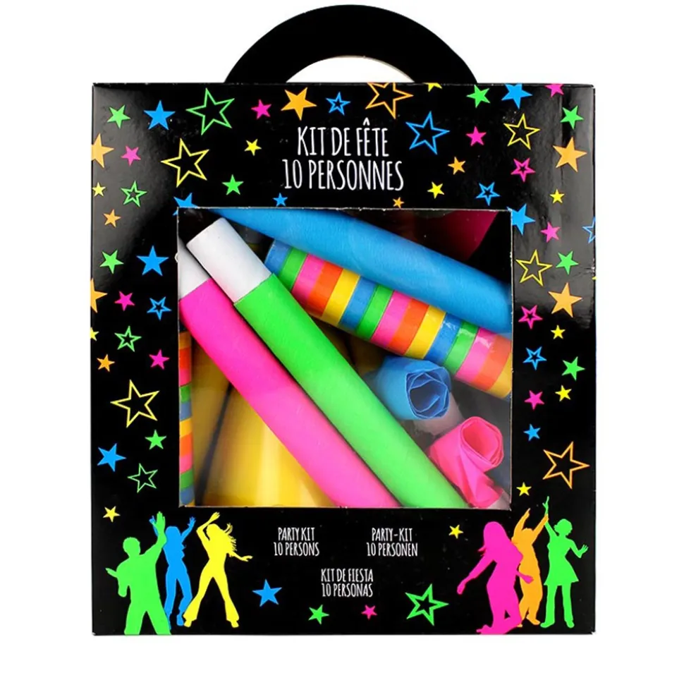 KIT DE FÊTE 10 PERSONNES COTILLONS FLUO