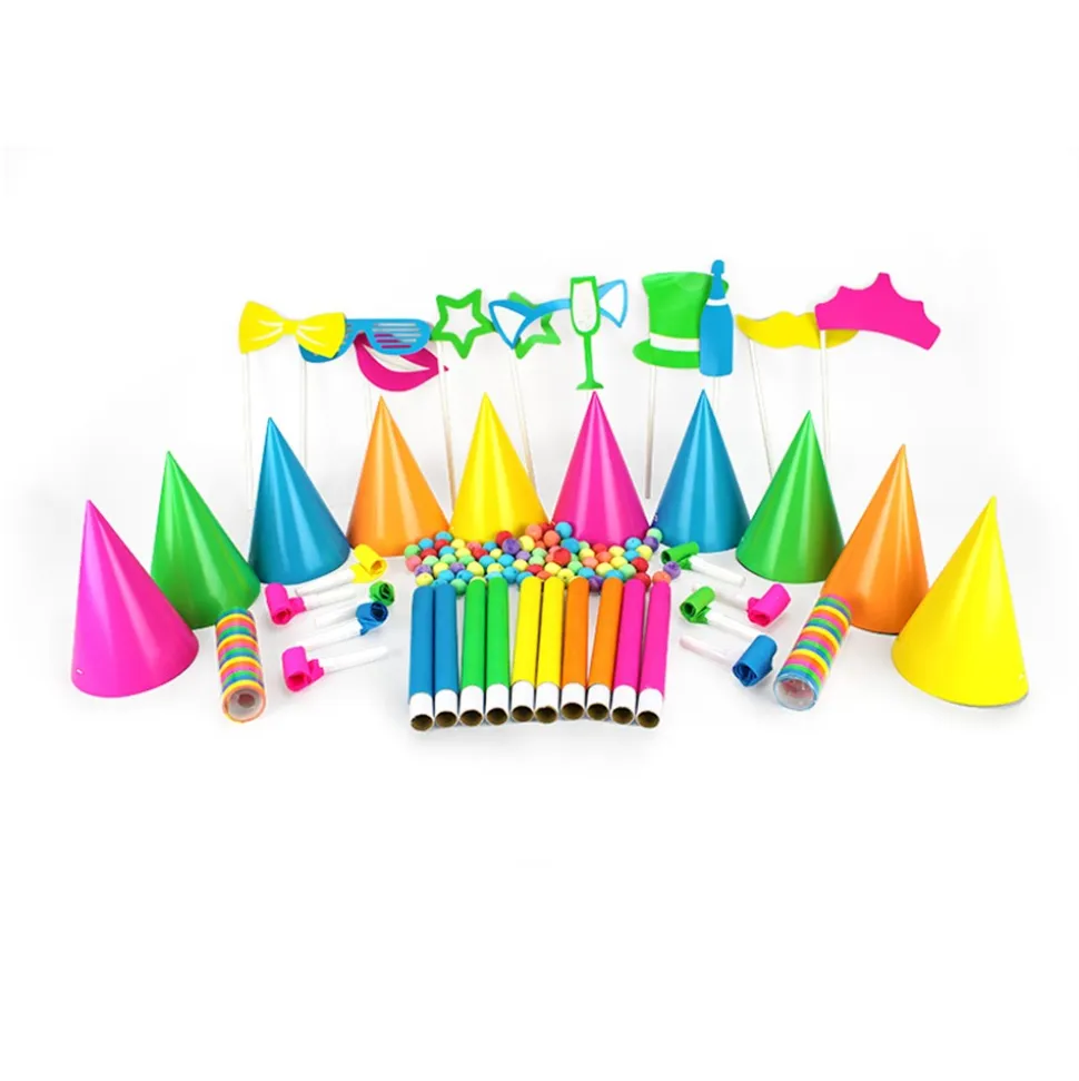 KIT DE FÊTE 10 PERSONNES COTILLONS FLUO