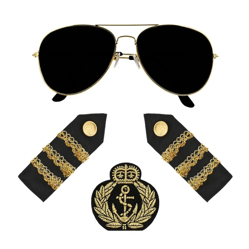 KIT DÉGUISEMENT CAPTAIN LUNETTES BADGE ÉPAULETTES