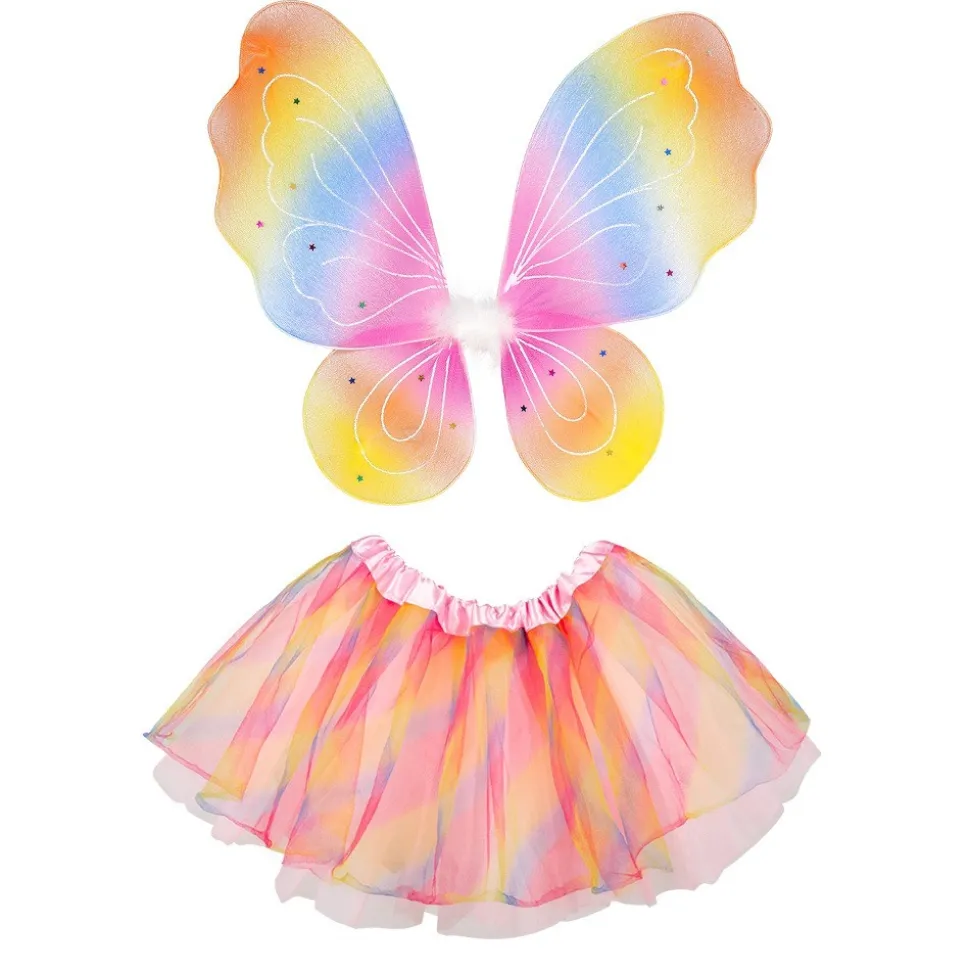 KIT DÉGUISEMENT FÉE AILES TUTU ARC-EN-CIEL FILLE