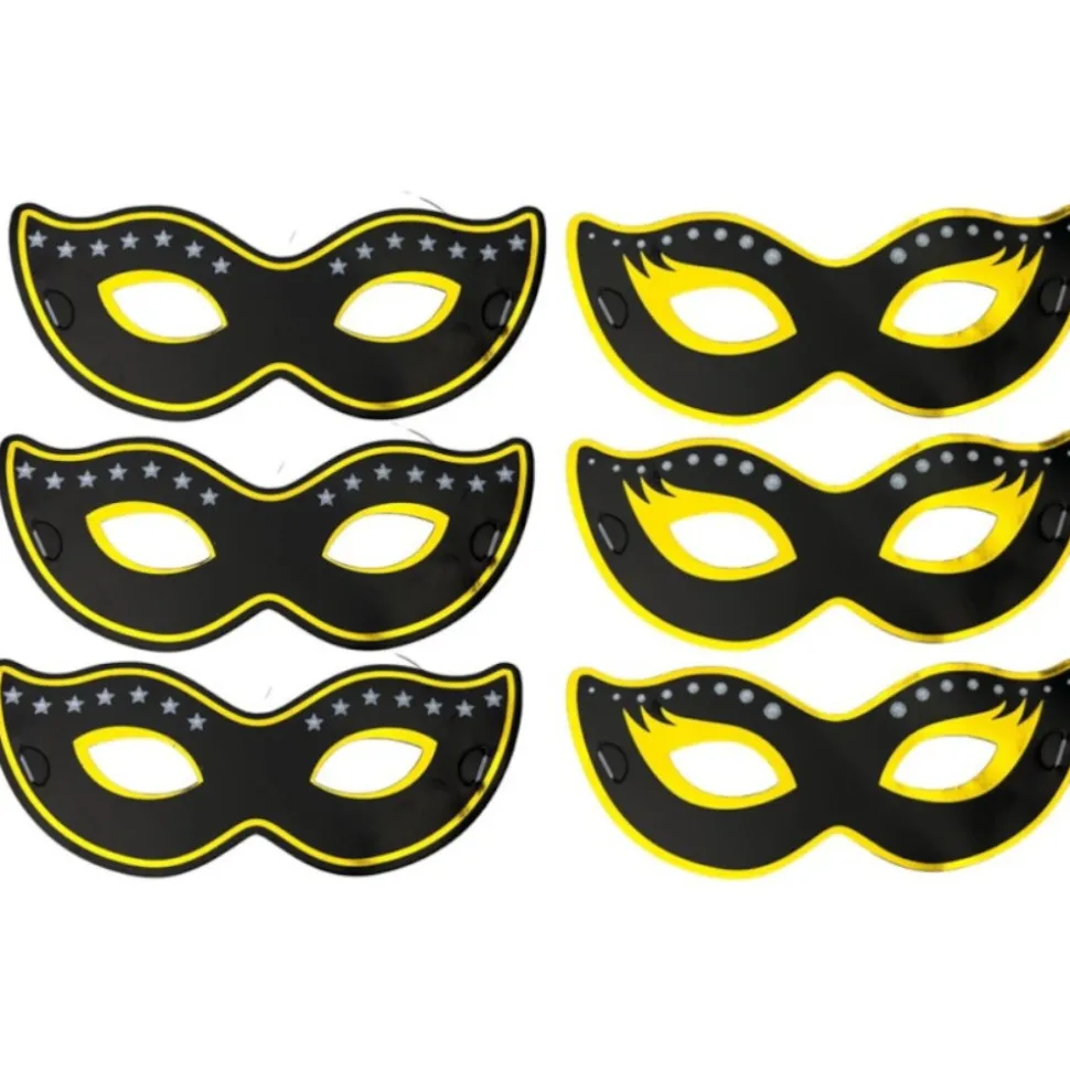 6 LOUPS MASQUE CARTON 19X7.5CM OR NOIR ADULTE