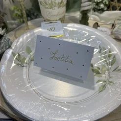 10 MARQUE-PLACES BLANC POIS OR 9.5X5.5CM