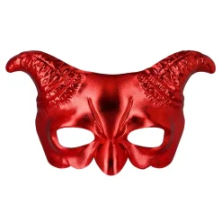 MASQUE DÉMON CORNES GLAMOUR ROUGE MÉTAL ADULTE
