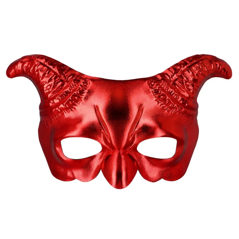 MASQUE DÉMON CORNES GLAMOUR ROUGE MÉTAL ADULTE