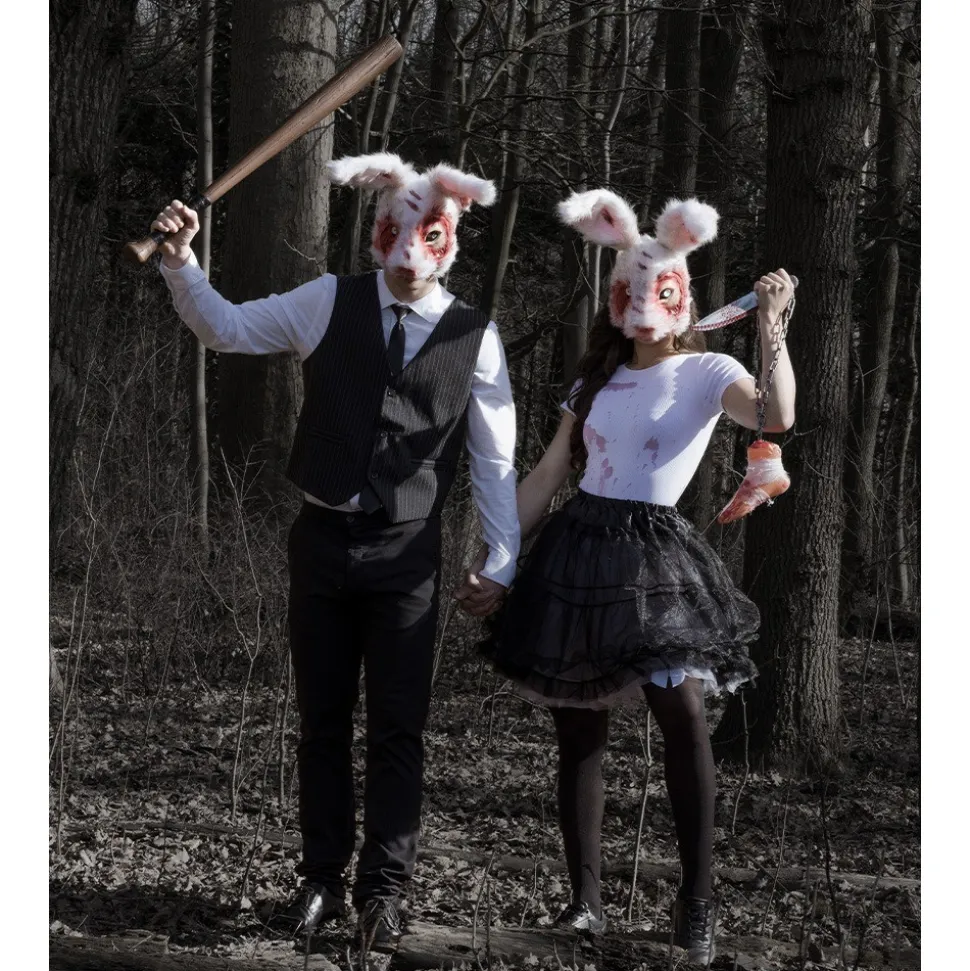MASQUE FACIAL LAPIN ENSANGLANTÉ PELUCHE ADULTE