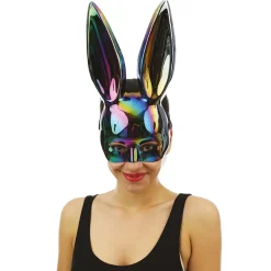 MASQUE LAPIN PVC RIGIDE IRIDESCENT NOIR ADULTE
