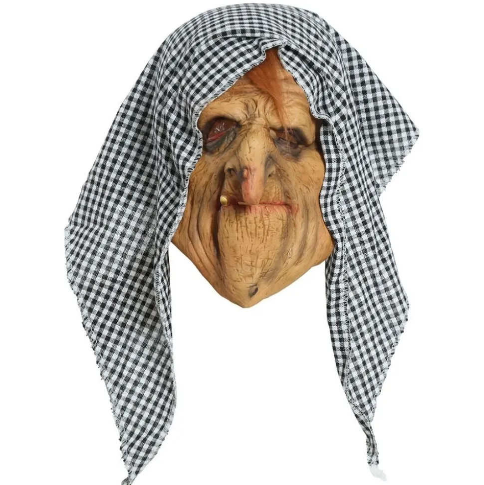 MASQUE LATEX AVEC CAPUCHE VIEILLE SORCIÈRE ADULTE