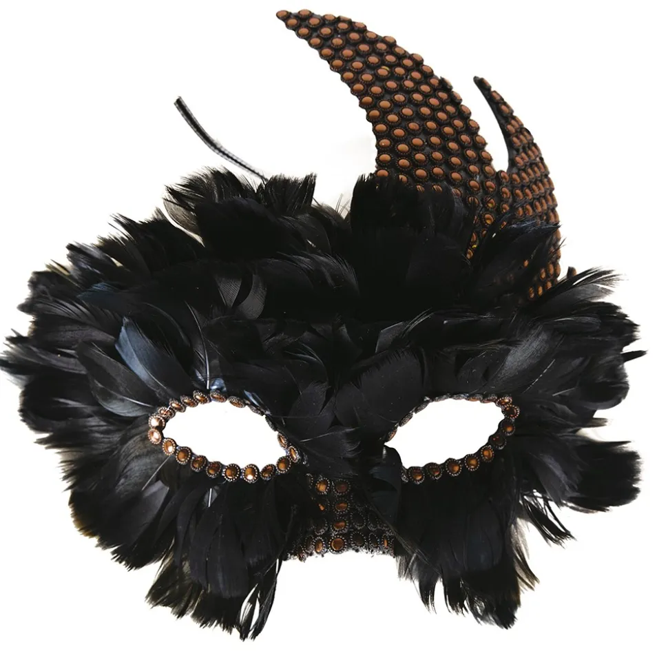 MASQUE LOUP PLUME CORBEAU CLOUS STEAMPUNK ADULTE