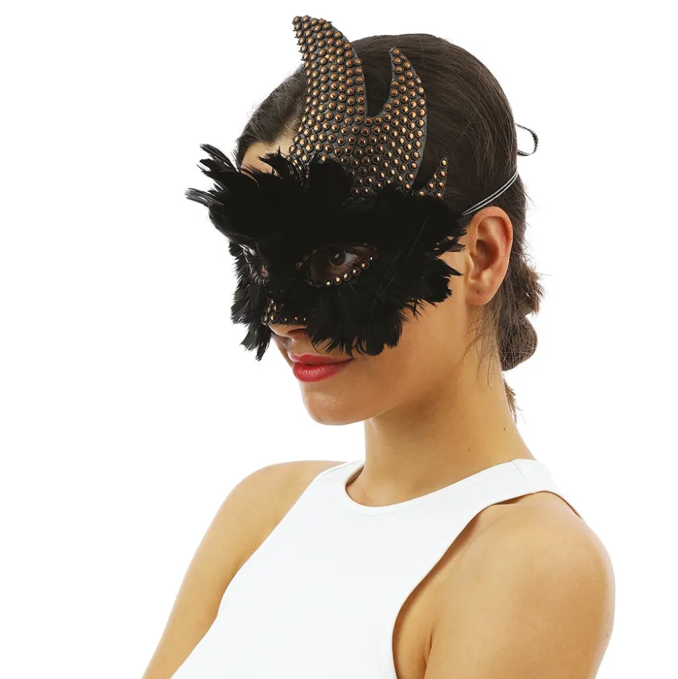 MASQUE LOUP PLUME CORBEAU CLOUS STEAMPUNK ADULTE