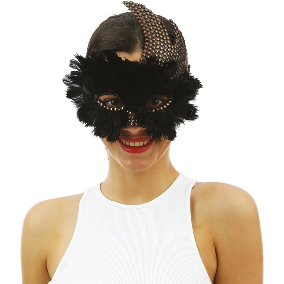 MASQUE LOUP PLUME CORBEAU CLOUS STEAMPUNK ADULTE