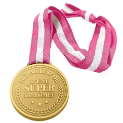 MÉDAILLE D'OR RÉSINE SUPER DIPLÔMÉE 10.5CM ROSE