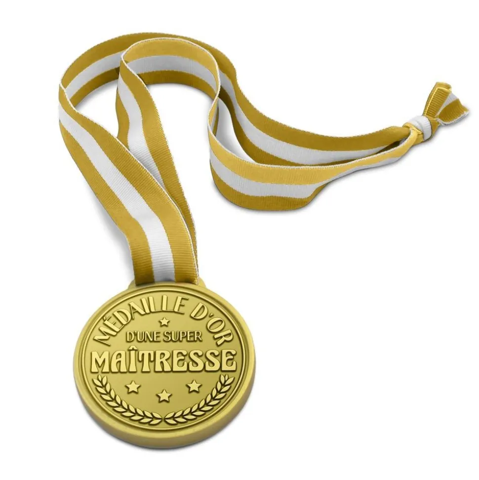MÉDAILLE D'OR RÉSINE SUPER MAÎTRESSE 10.5CM JAUNE
