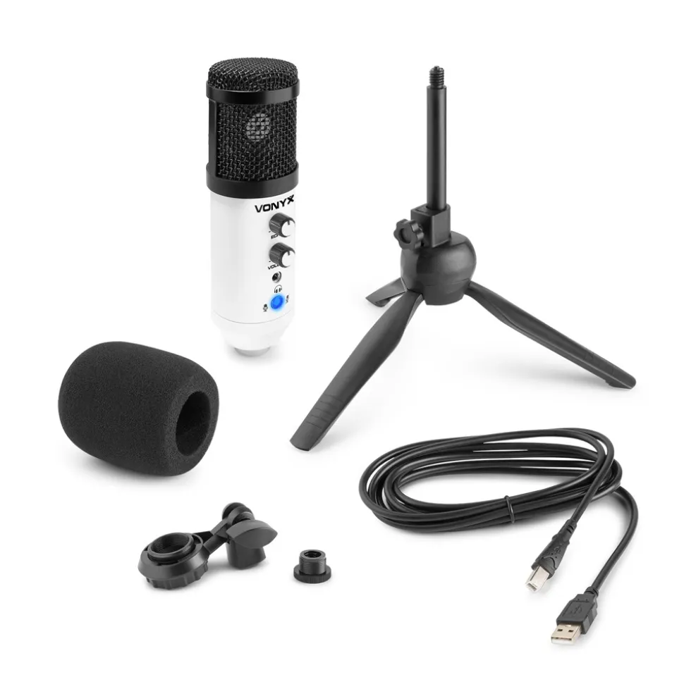 MICROPHONE BLANC USB STUDIO TRÉPIED