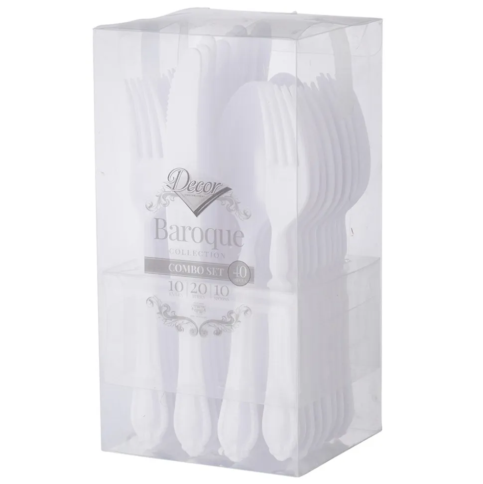 MÉNAGÈRE 40 PIÈCES RÉUTILISABLE BAROQUE BLANC