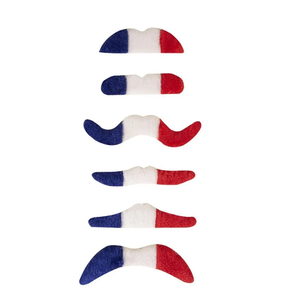 6 MOUSTACHES TRICOLORE FRANCE SUPPORTER ADULTE