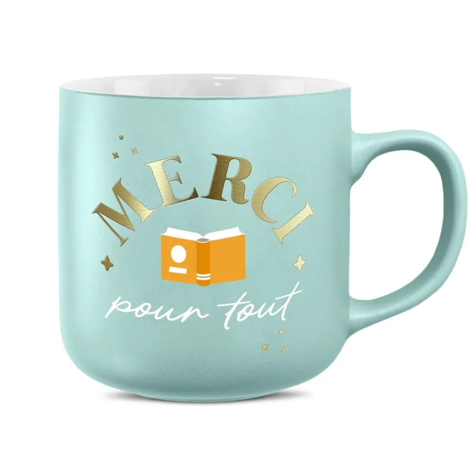 MUG CÉRAMIQUE MERCI POUR TOUT 40CL BLEU PASTEL MAT