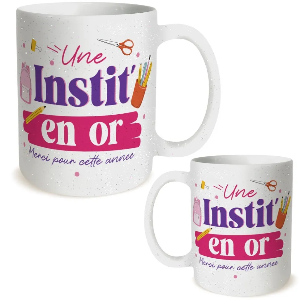 MUG CÉRAMIQUE PAILLETTES UNE INSTIT EN OR 30CL