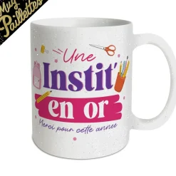 MUG CÉRAMIQUE PAILLETTES UNE INSTIT EN OR 30CL