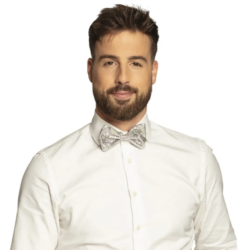 NOEUD PAPILLON ARGENT PAILLETÉ ADULTE
