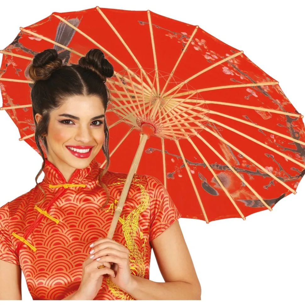 OMBRELLE JAPONAISE PAPIER CERISIER 82CM ROUGE