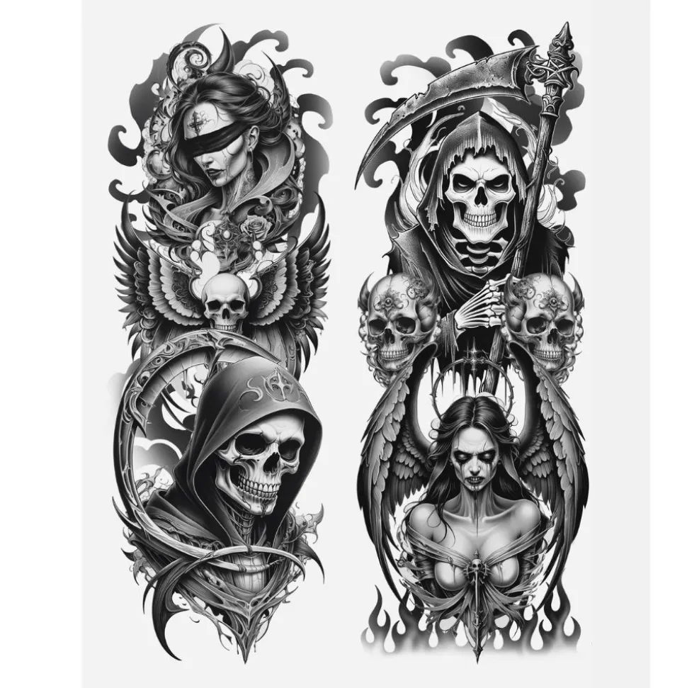 PAIRE DE COLLANTS TATOUAGES FAUCHEUSE MORT FEMME