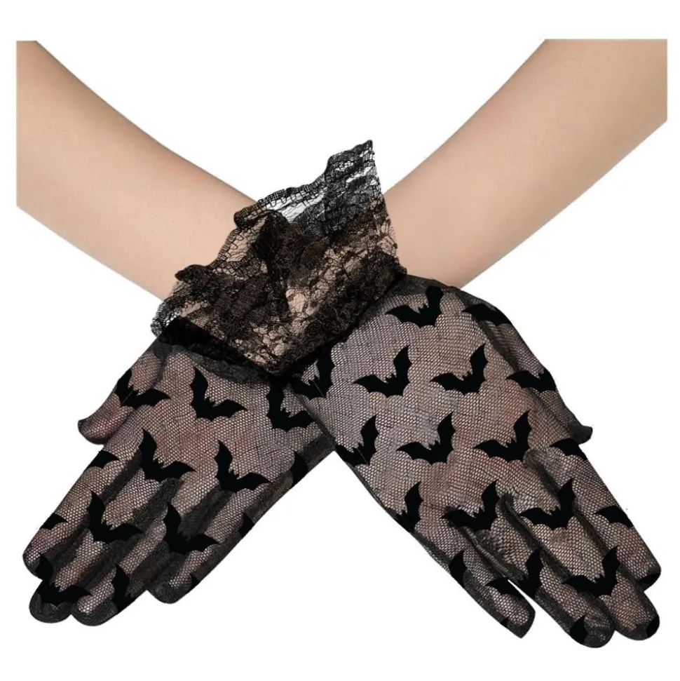 PAIRE DE GANTS DENTELLE CHAUVE-SOURIS 22CM NOIR