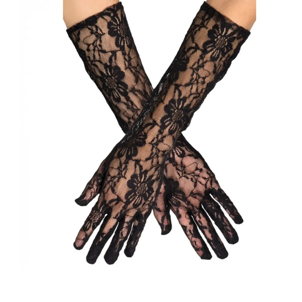 PAIRE DE GANTS LONGS NOIRS DENTELLE ADULTE