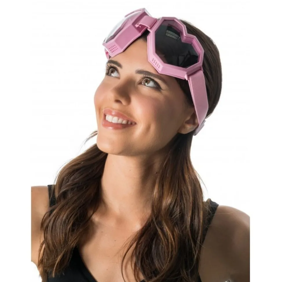 PAIRE DE LUNETTES FESTIVES SKI COEUR ROSE ADULTE