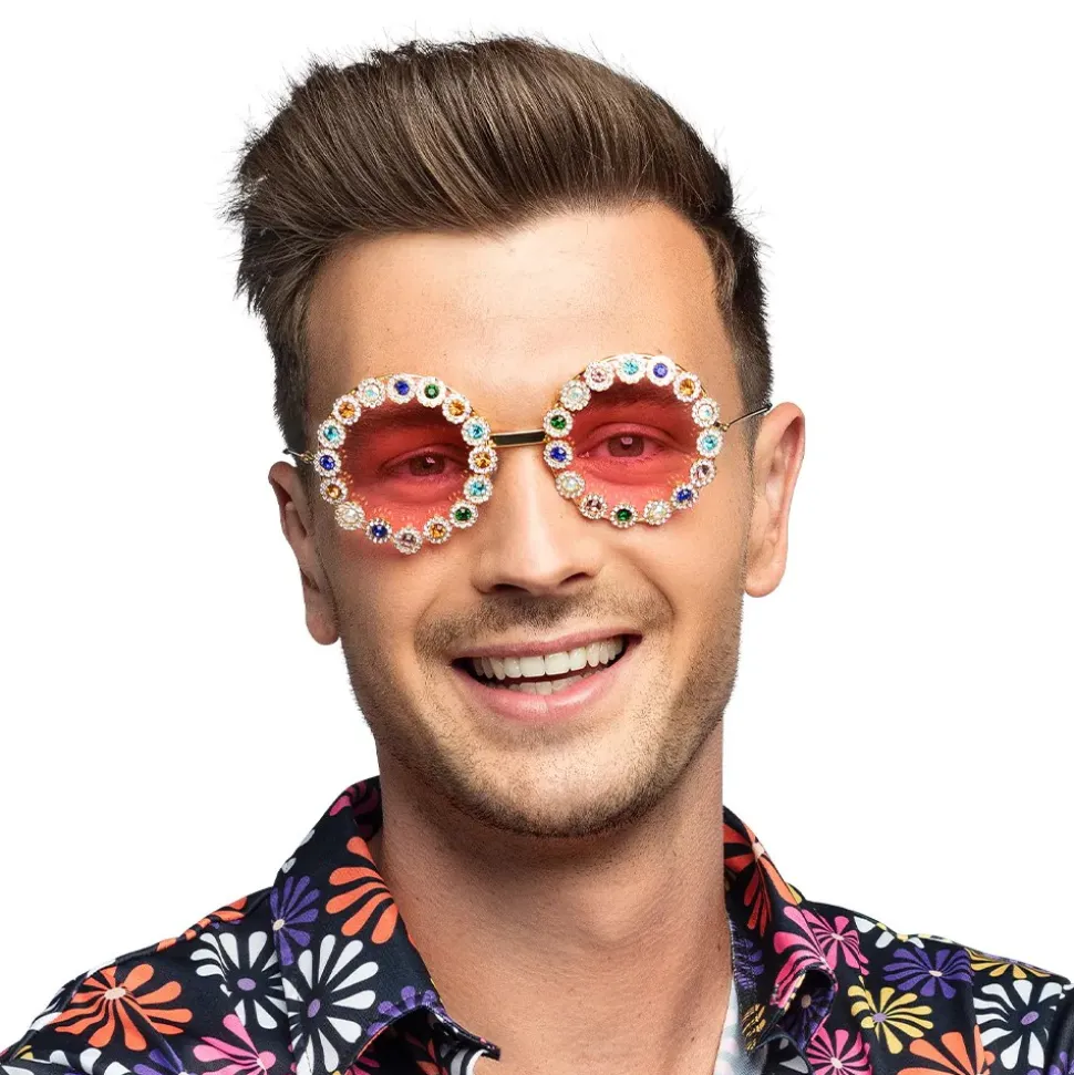 PAIRE DE LUNETTES ROSES FLOWER POWER STRASS FEMME