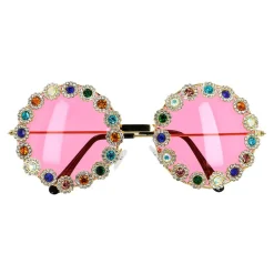 PAIRE DE LUNETTES ROSES FLOWER POWER STRASS FEMME