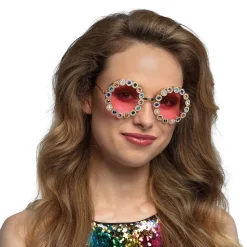 PAIRE DE LUNETTES ROSES FLOWER POWER STRASS FEMME