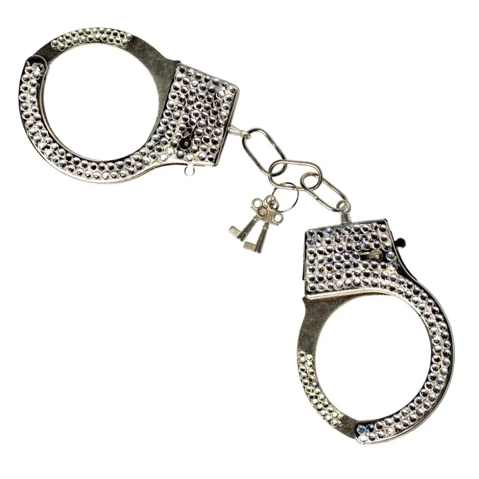 PAIRE DE MENOTTES MÉTAL STRASS ARGENT ADULTE