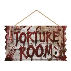 PANCARTE BOIS TORTURE ROOM À SUSPENDRE 35X20CM