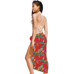 PARÉO SARONG HAWAÏEN JUNGLE BIRD ROUGE 1.5M FEMME