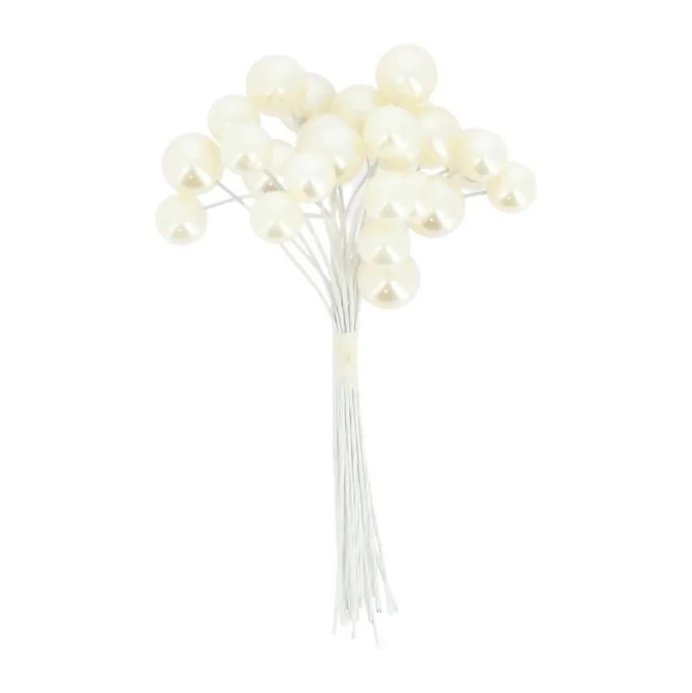 24 PERLES 1-1.3CM BLANC NACRÉ SUR TIGE 10CM