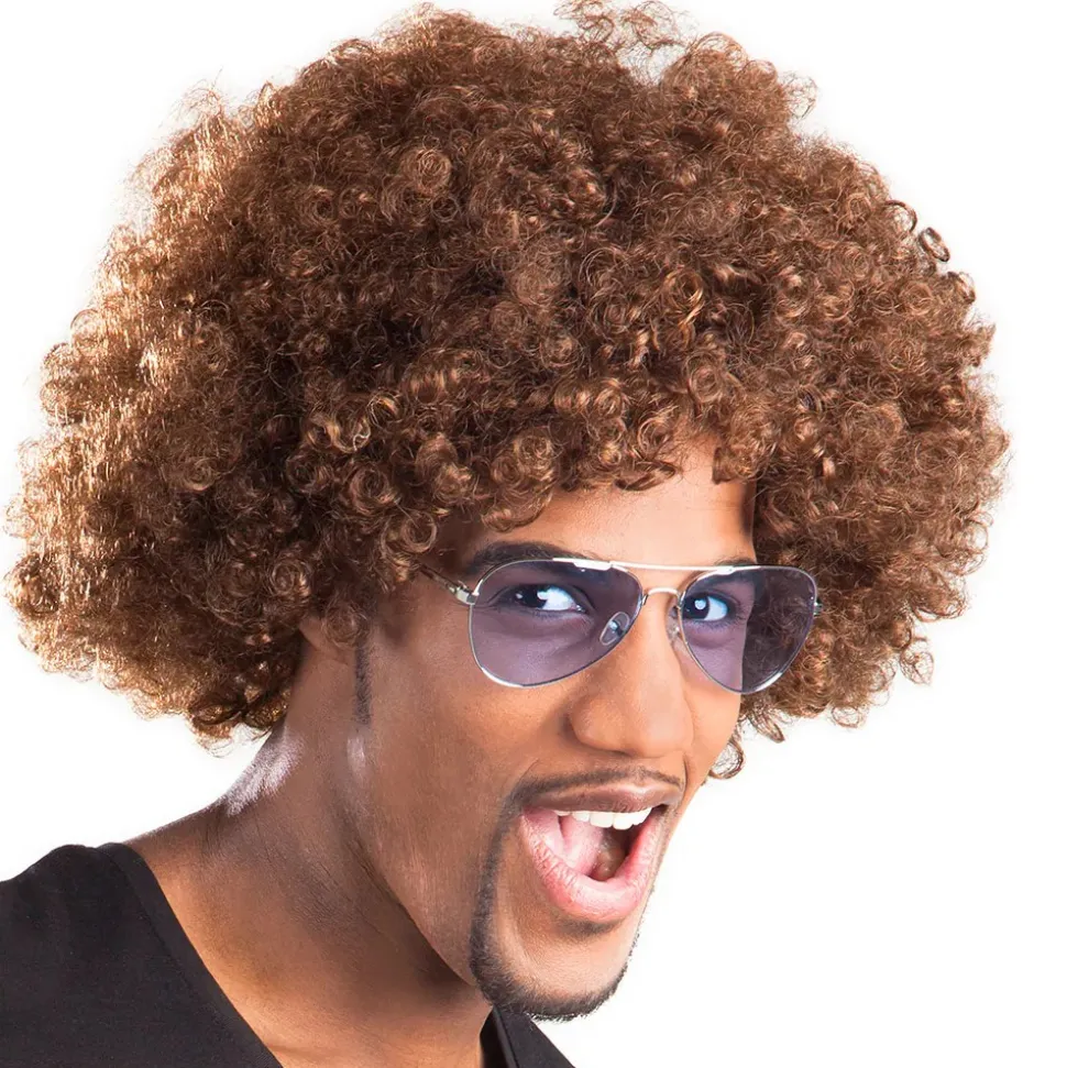 PERRUQUE AFRO GROOVE CHEVEUX BOUCLÉS BRUN ADULTE