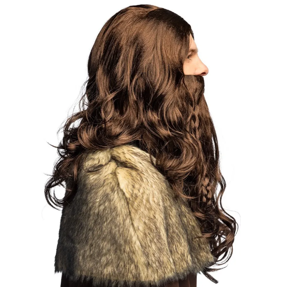PERRUQUE BARBE MARRON VIKING GUERRIER HOMME