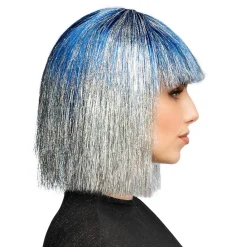 PERRUQUE CHEVELURE CRAZY LAMÉ BLEU ARGENT FEMME