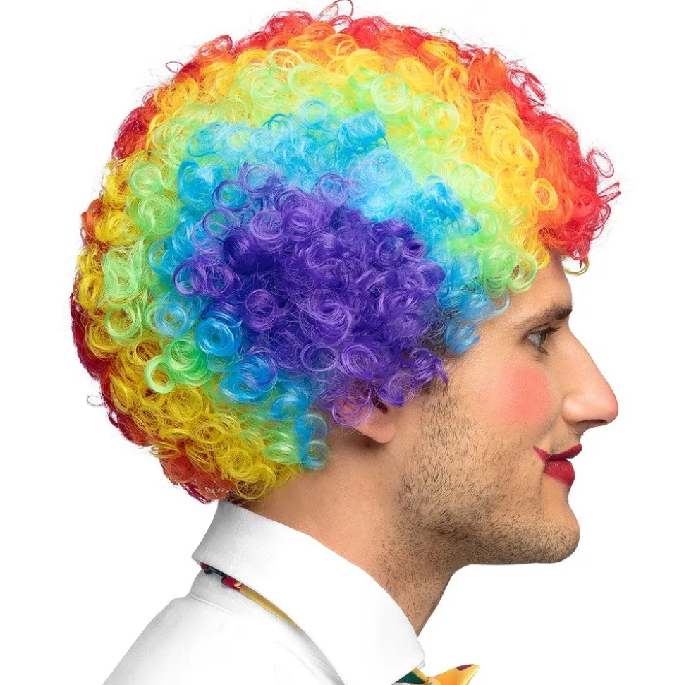 PERRUQUE CLOWN CURLY CHEVEUX MULTICOLORE ADULTE