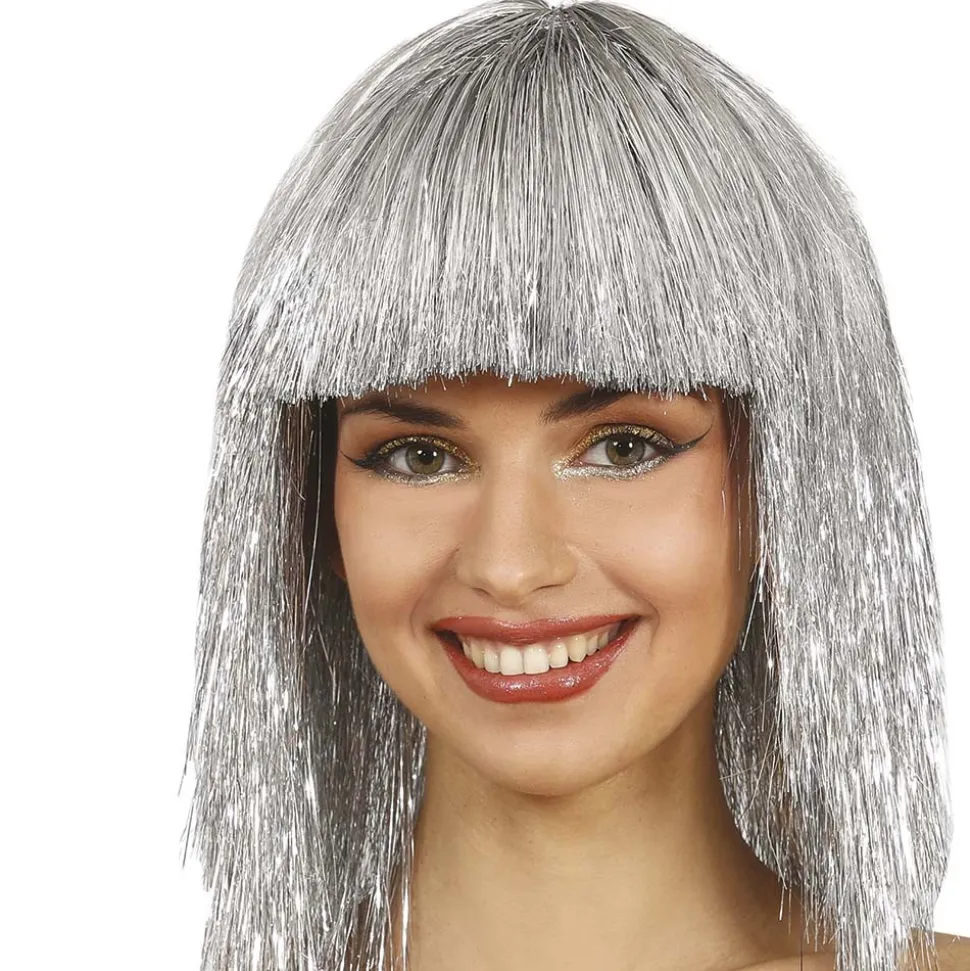 PERRUQUE COUPE AU CARRÉ MÉTALLIQUE ADULTE ARGENT