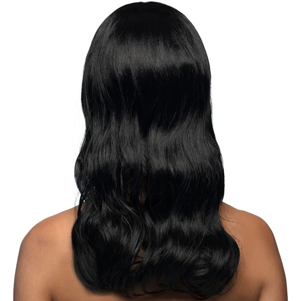 PERRUQUE GLAMOUR CHEVEUX LONGS ONDULÉS NOIR FEMME